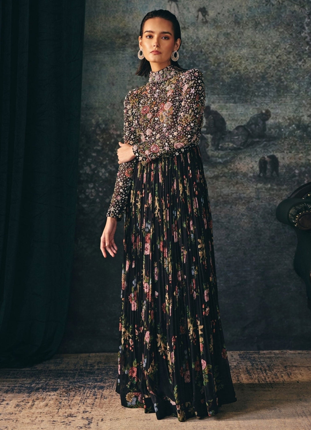Black Printed Chiffon Anarkali Set Mani Bhatia - Fabilicious Fashion
