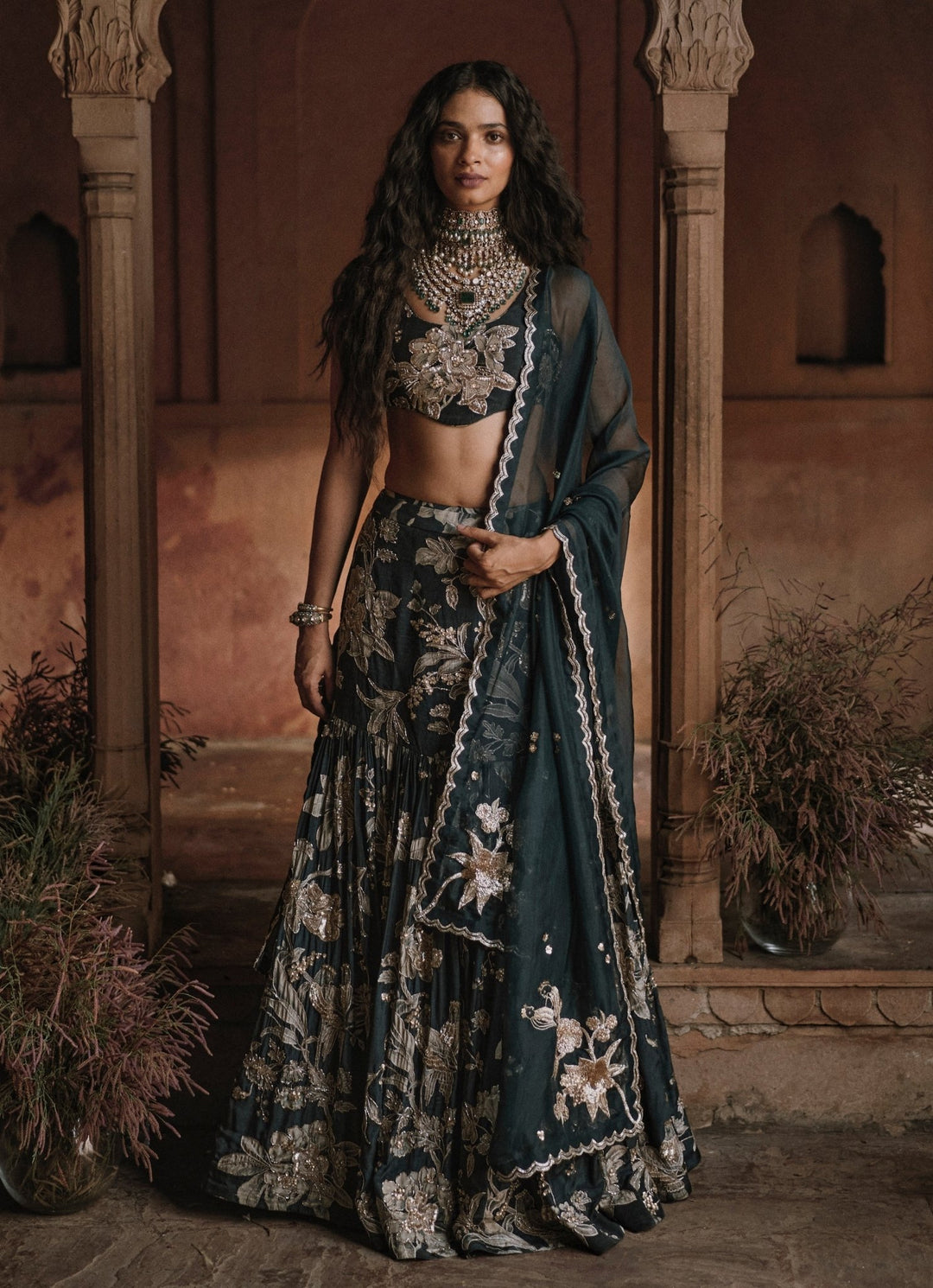 Black Printed Crepe Mermaid Lehenga Set Paulmi and Harsh - Fabilicious Fashion