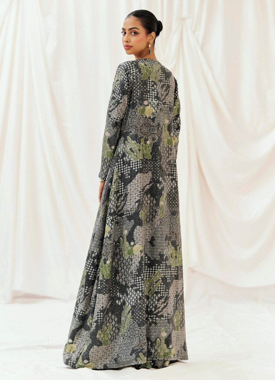 Black Printed Crepe Sharara Set With Jacket Redpine - Fabilicious Fashion