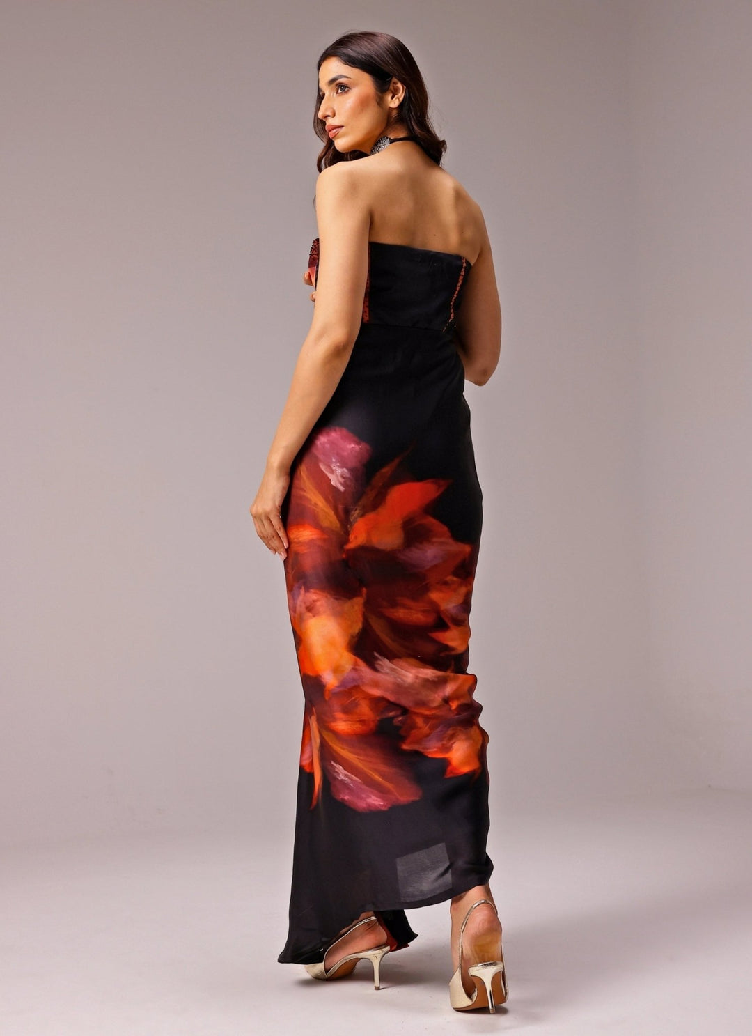 Studio Surbhi Black Printed Georgette Satin Bustier GownFabilicious Fashion
