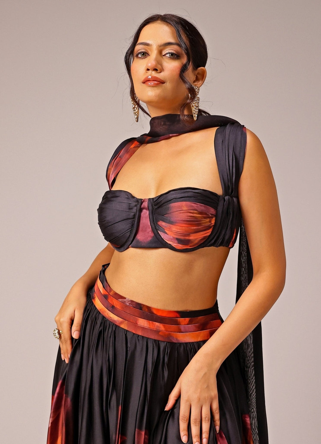 Studio Surbhi Black Printed Georgette Satin Lehenga SetFabilicious Fashion