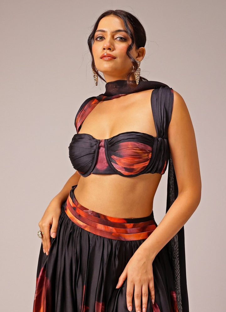Studio Surbhi Black Printed Georgette Satin Lehenga SetFabilicious Fashion