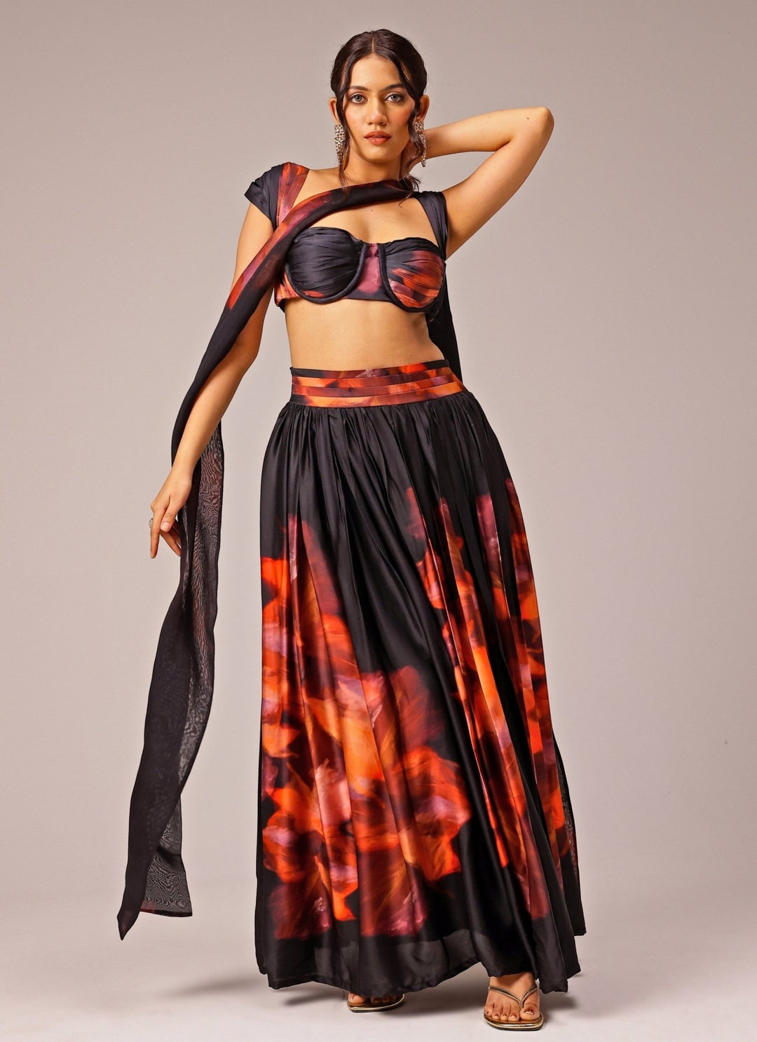 Studio Surbhi Black Printed Georgette Satin Lehenga SetFabilicious Fashion