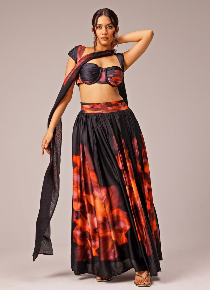 Studio Surbhi Black Printed Georgette Satin Lehenga SetFabilicious Fashion