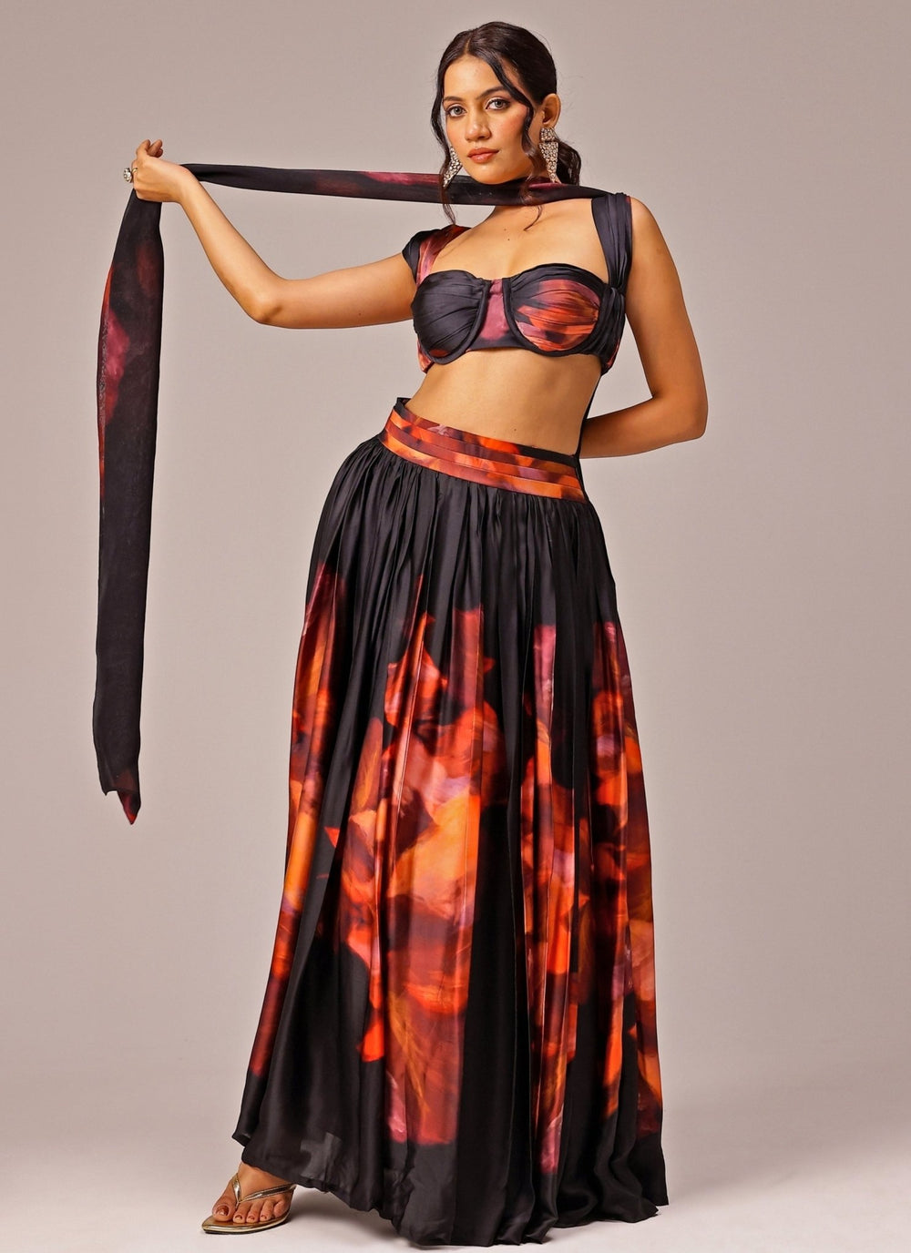 Studio Surbhi Black Printed Georgette Satin Lehenga SetFabilicious Fashion