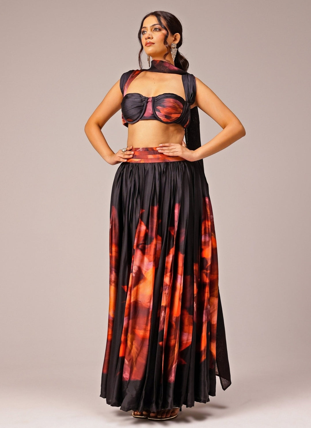 Studio Surbhi Black Printed Georgette Satin Lehenga SetFabilicious Fashion
