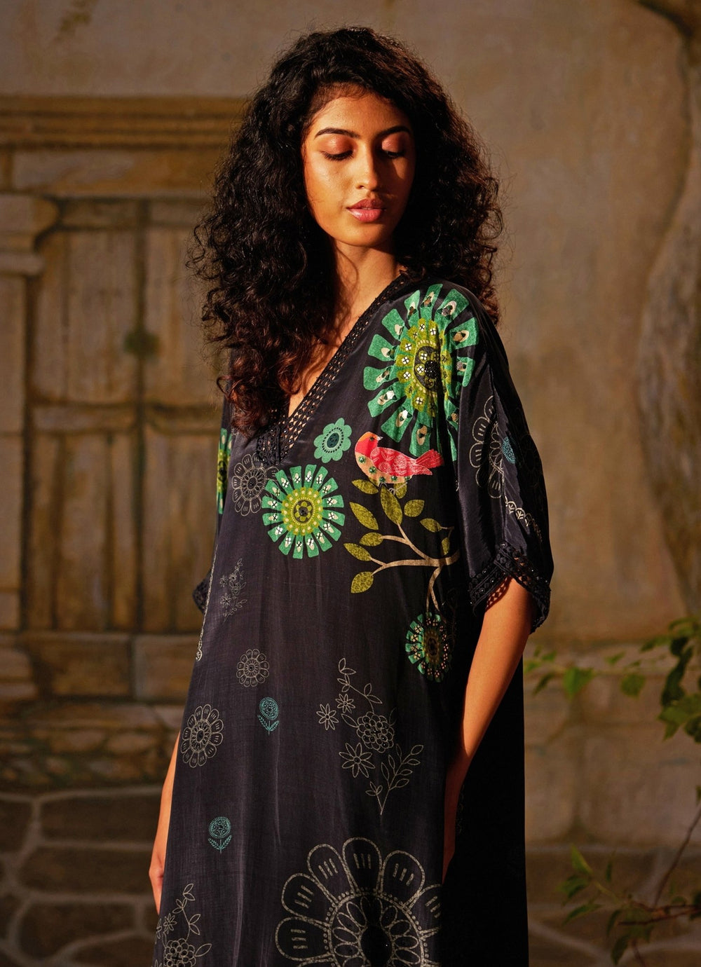 Black Printed High - Low Kurta Palazzo Set Basil Leaf - Fabilicious Fashion