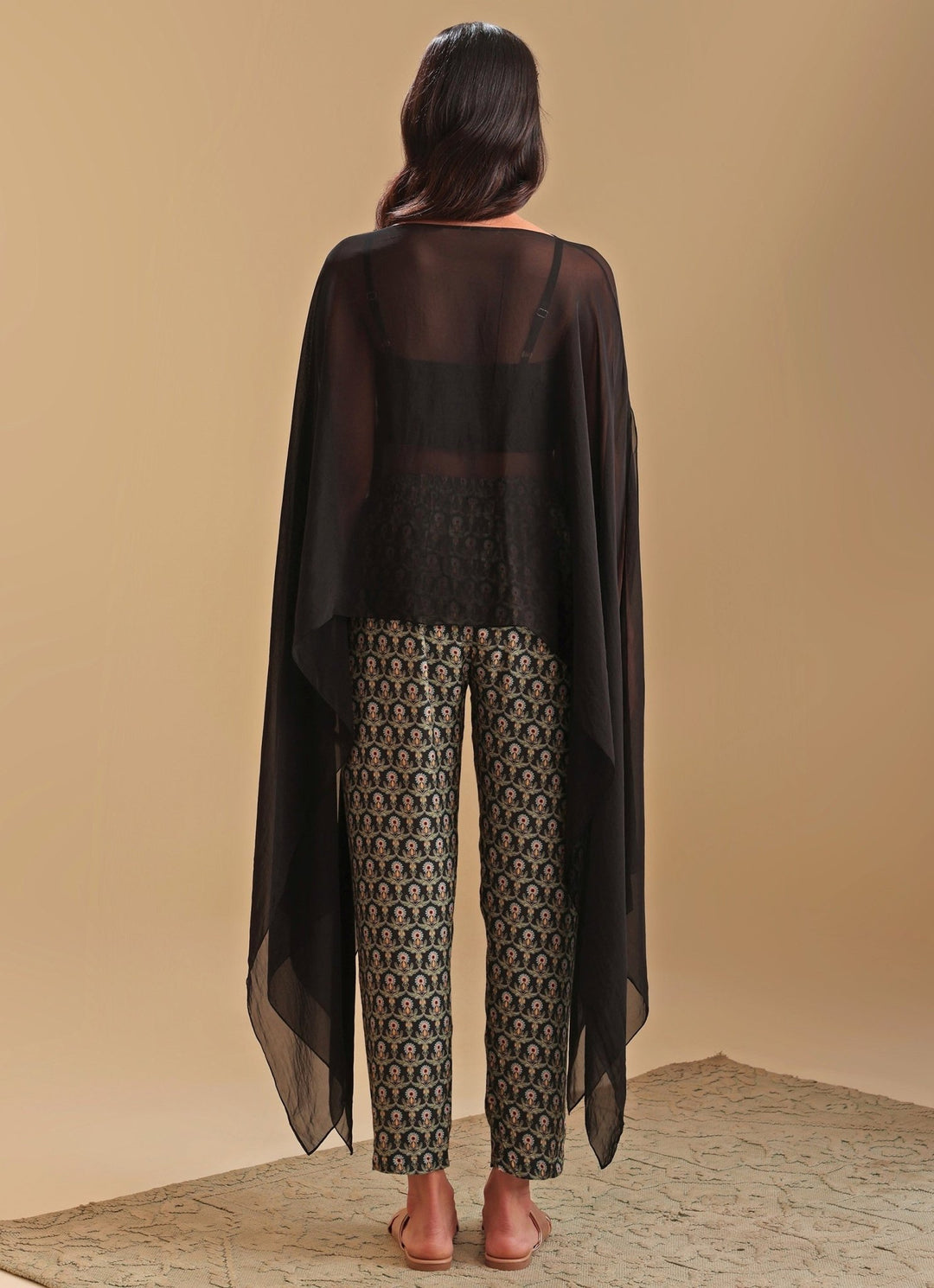 Black Printed Jumpsuit With Asymmetric Cape Soup By Sougat Paul - Fabilicious Fashion