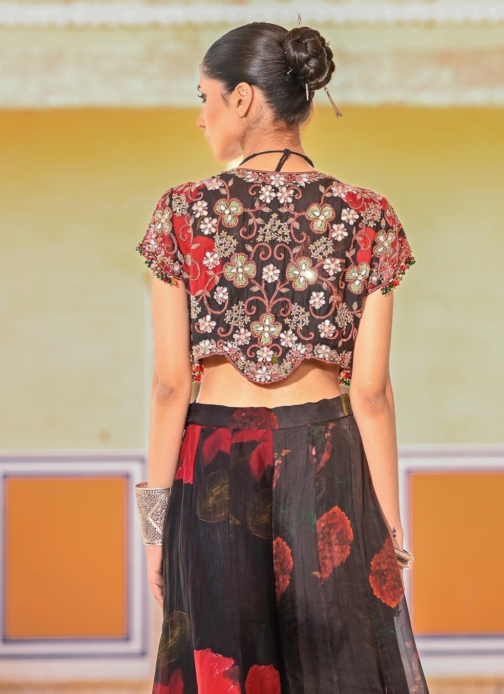 Juhi Bengani Black Printed Organza Pants Set With JacketFabilicious Fashion