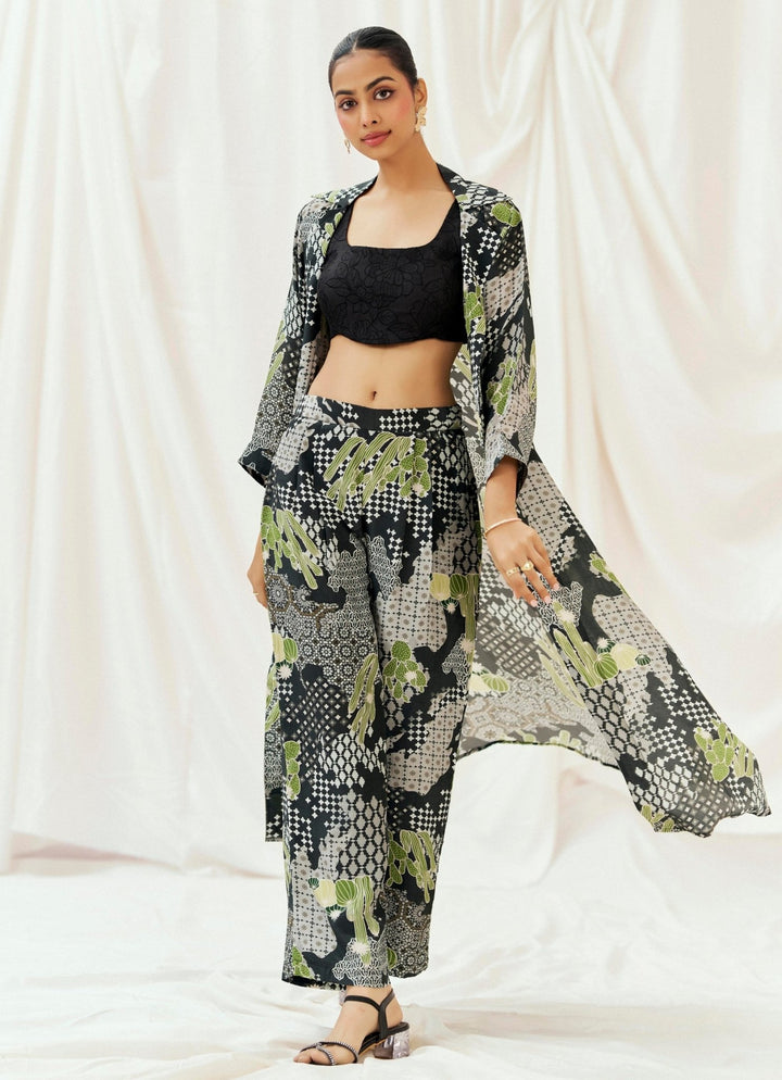 Black Printed Pant With Jacket Set Redpine - Fabilicious Fashion