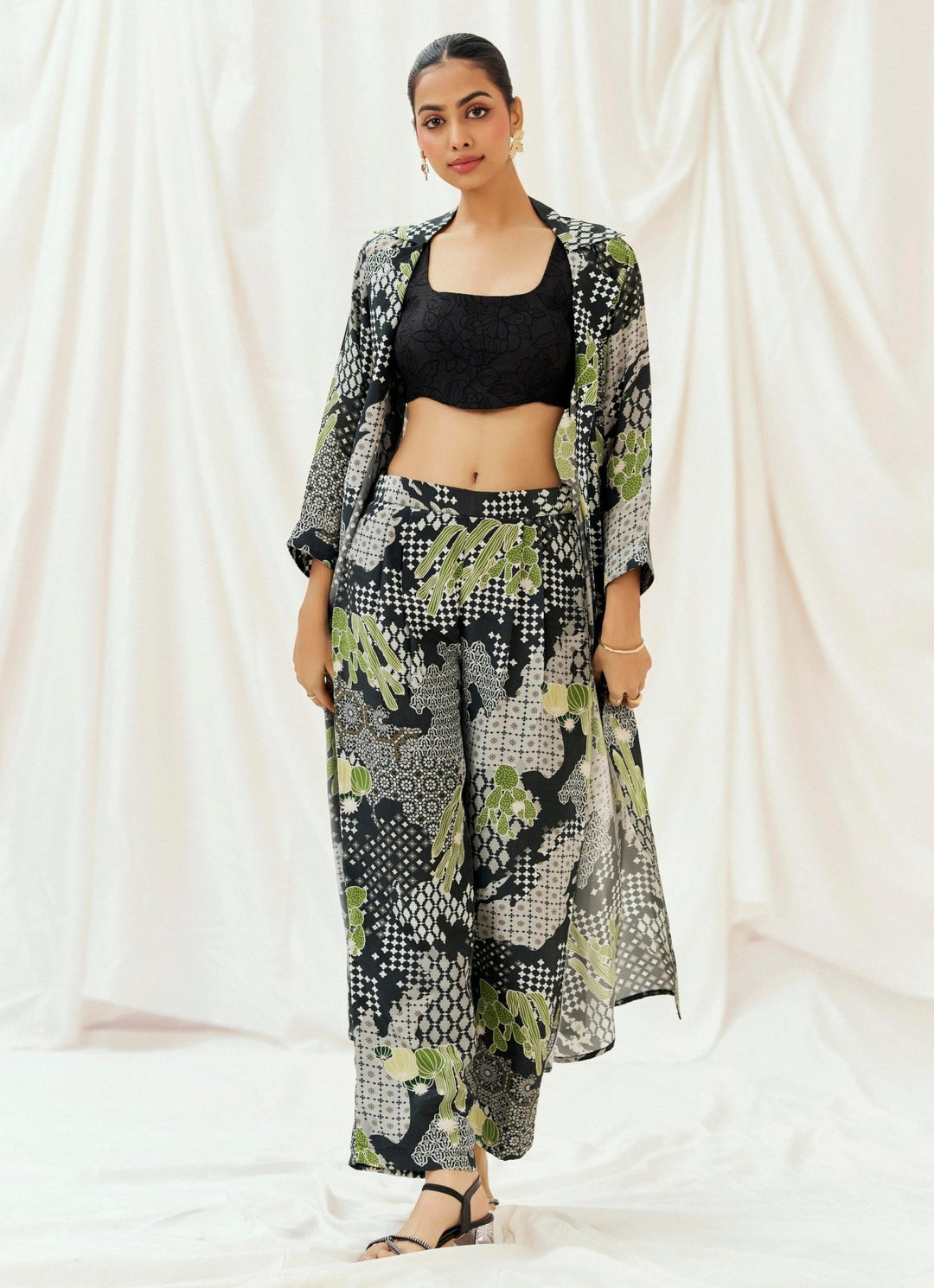 Black Printed Pant With Jacket Set Redpine - Fabilicious Fashion