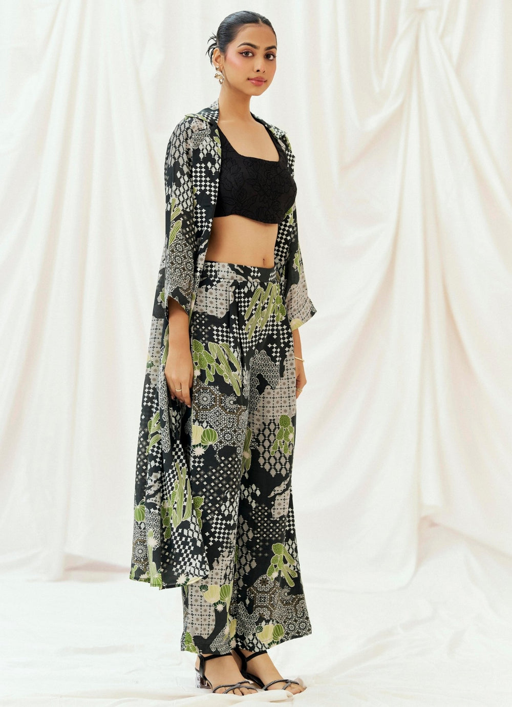 Black Printed Pant With Jacket Set Redpine - Fabilicious Fashion
