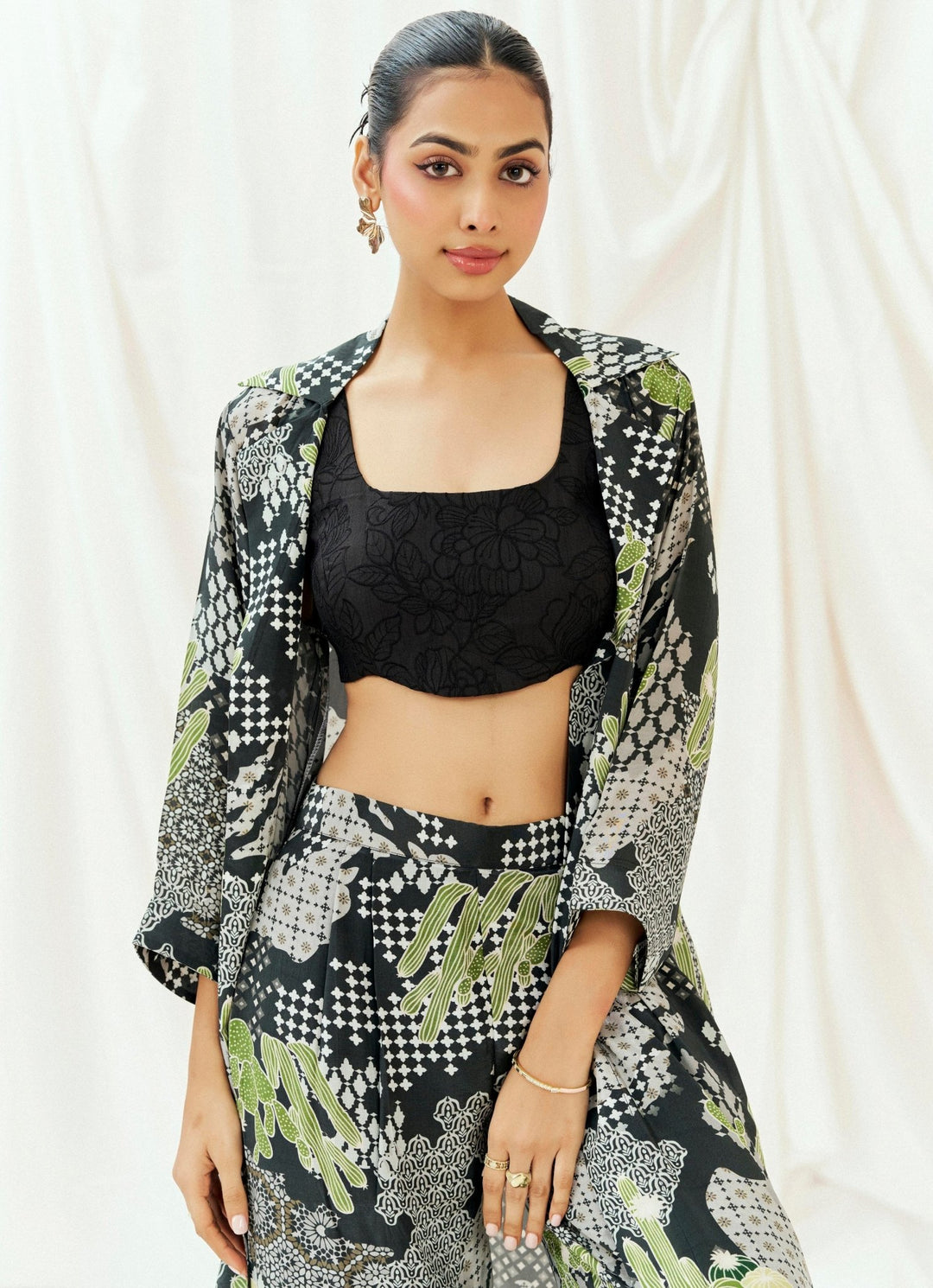 Black Printed Pant With Jacket Set Redpine - Fabilicious Fashion
