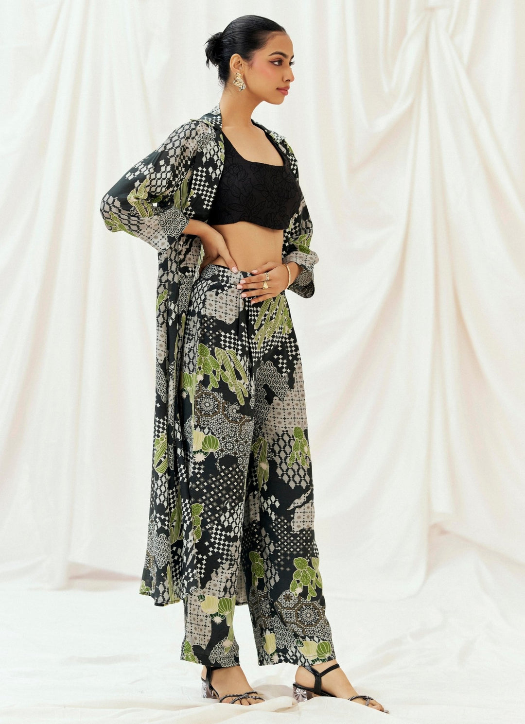 Black Printed Pant With Jacket Set Redpine - Fabilicious Fashion