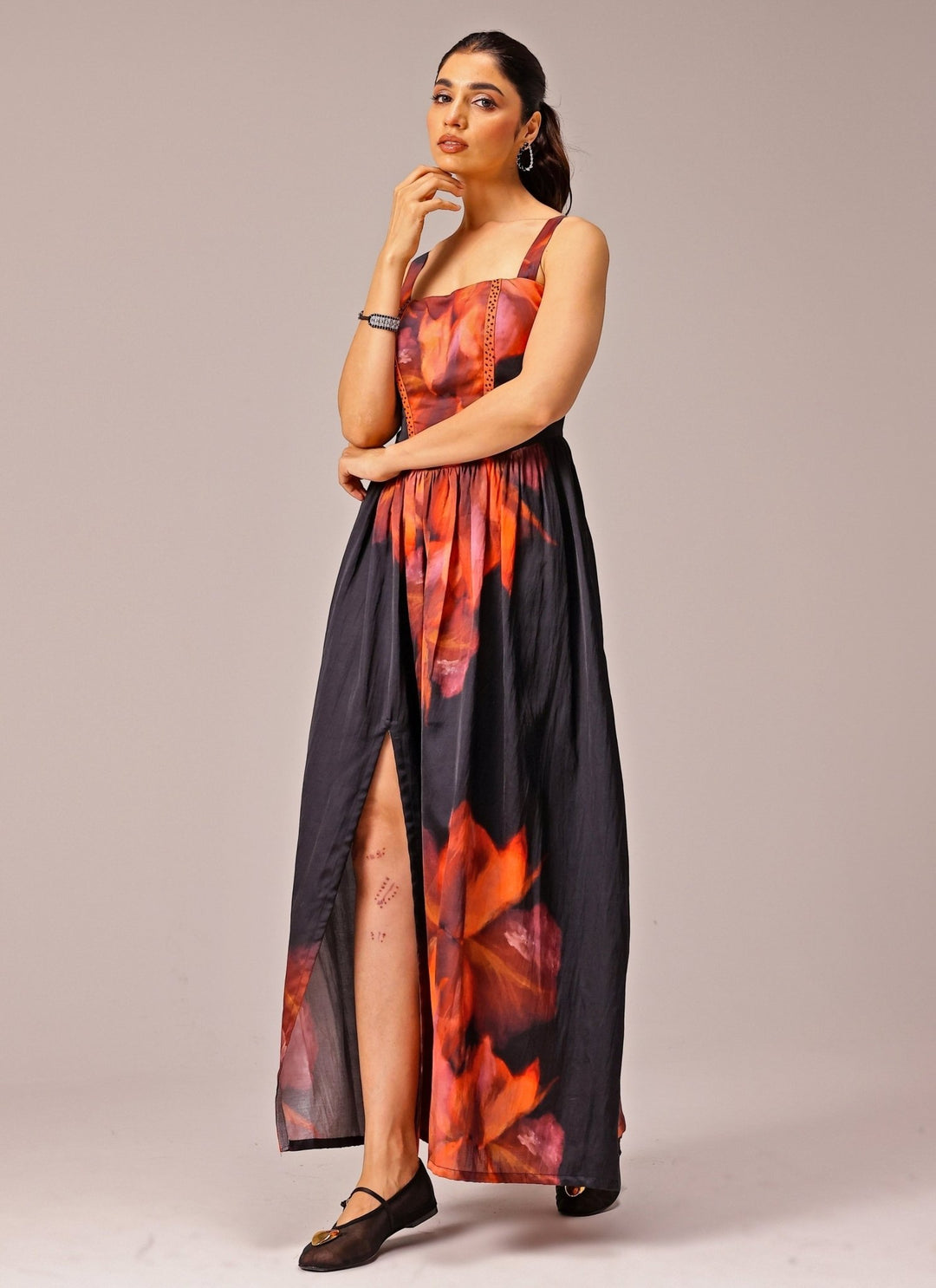 Studio Surbhi Black Printed Satin Corset DressFabilicious Fashion