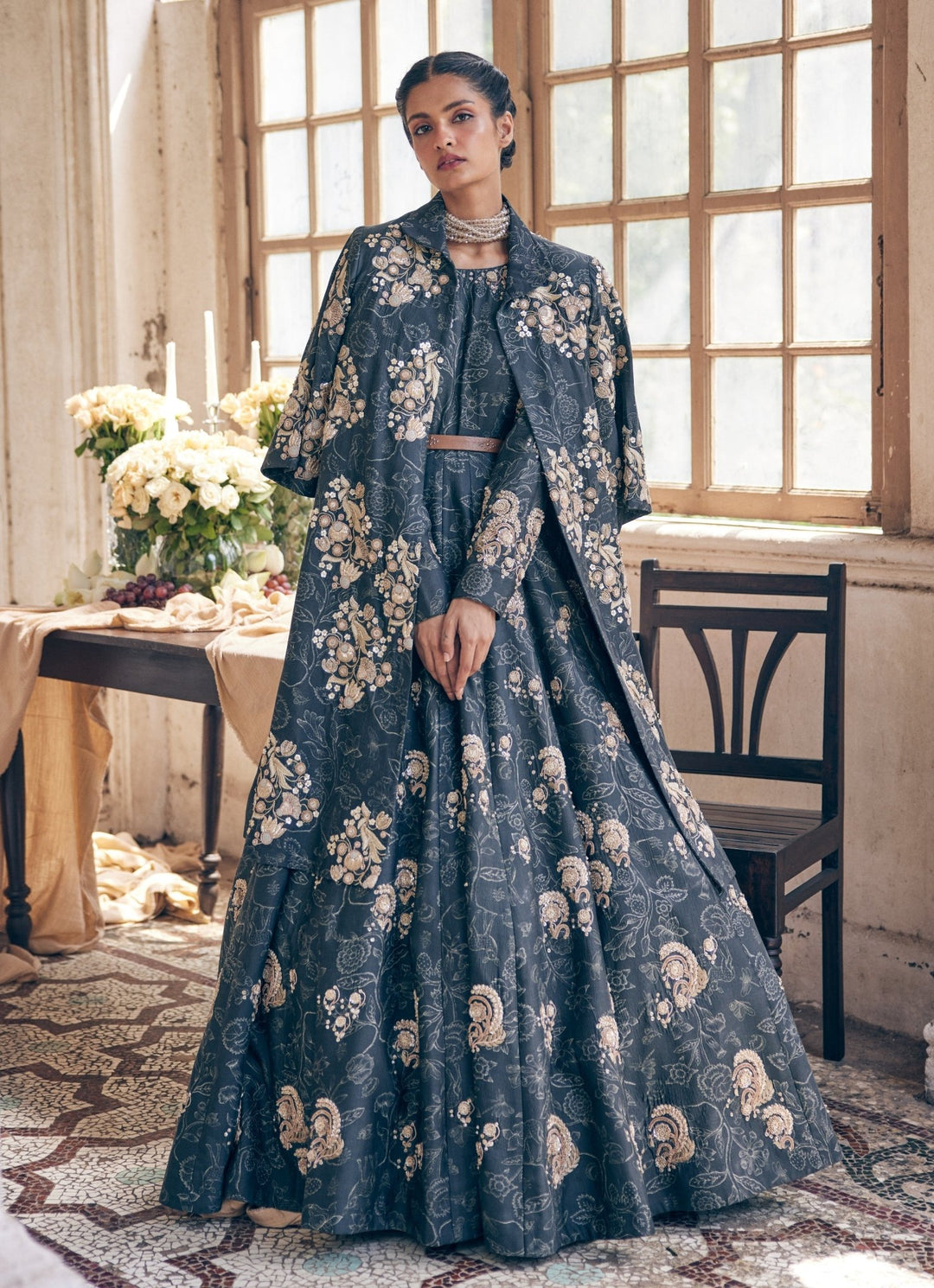 Black Printed Silk Anarkali With Jacket Paulmi and Harsh - Fabilicious Fashion