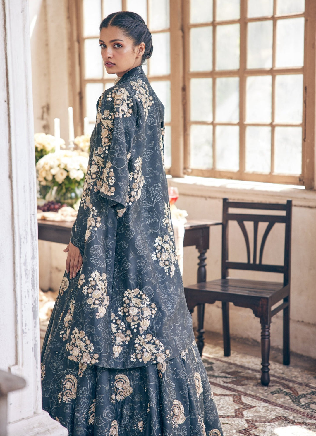Black Printed Silk Anarkali With Jacket Paulmi and Harsh - Fabilicious Fashion