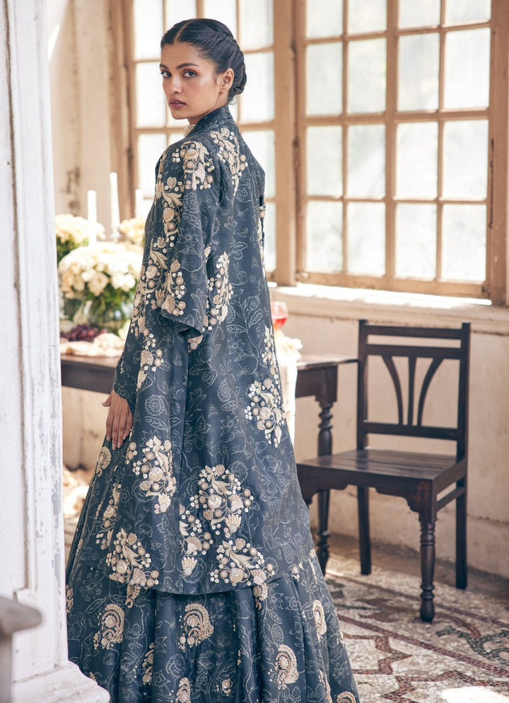 Black Printed Silk Anarkali With Jacket Paulmi and Harsh - Fabilicious Fashion