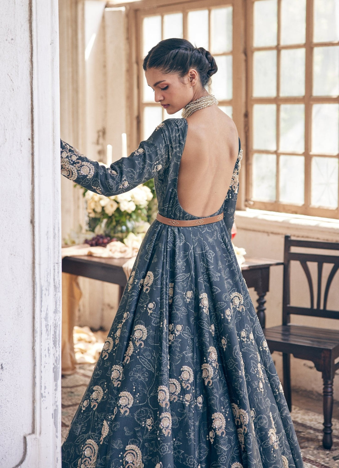 Black Printed Silk Anarkali With Jacket Paulmi and Harsh - Fabilicious Fashion