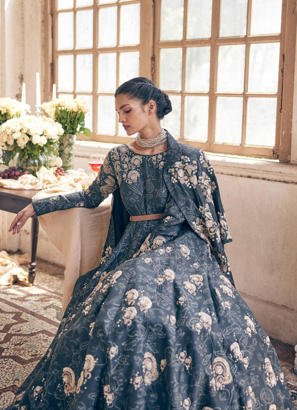 Black Printed Silk Anarkali With Jacket Paulmi and Harsh - Fabilicious Fashion