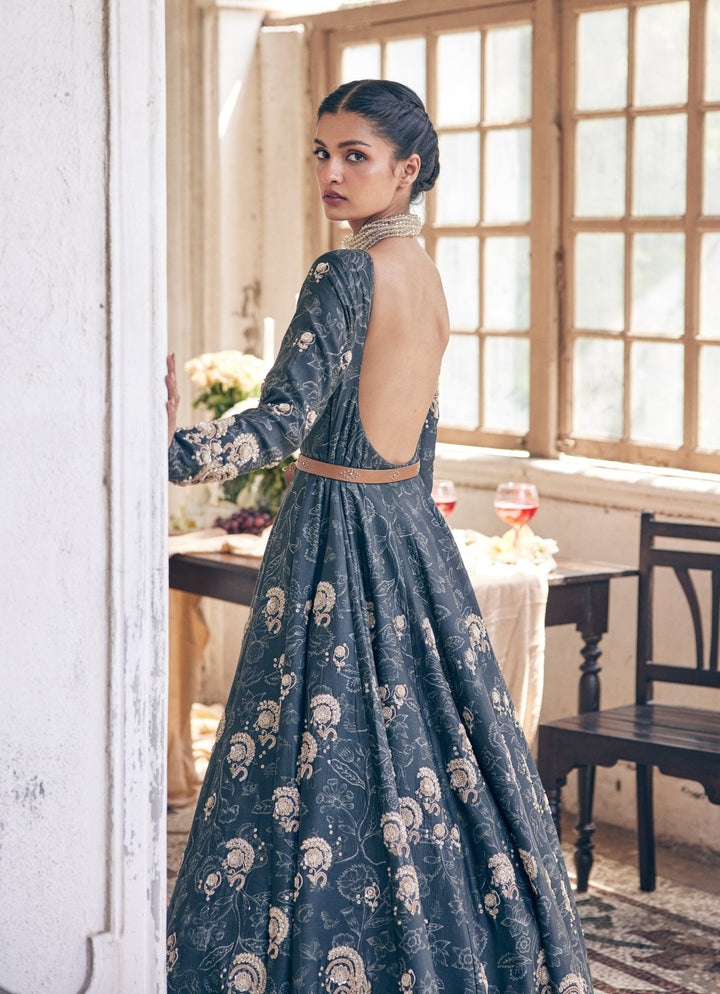 Black Printed Silk Anarkali With Jacket Paulmi and Harsh - Fabilicious Fashion