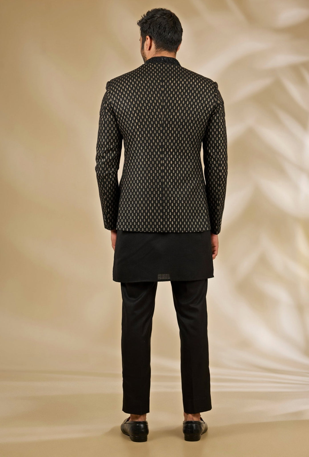 Manish Nagdeo Men Black Printed Silk Bandhgala SetFabilicious Fashion