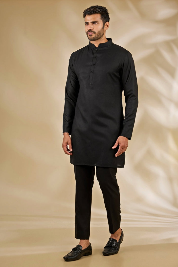 Manish Nagdeo Men Black Printed Silk Bandhgala SetFabilicious Fashion