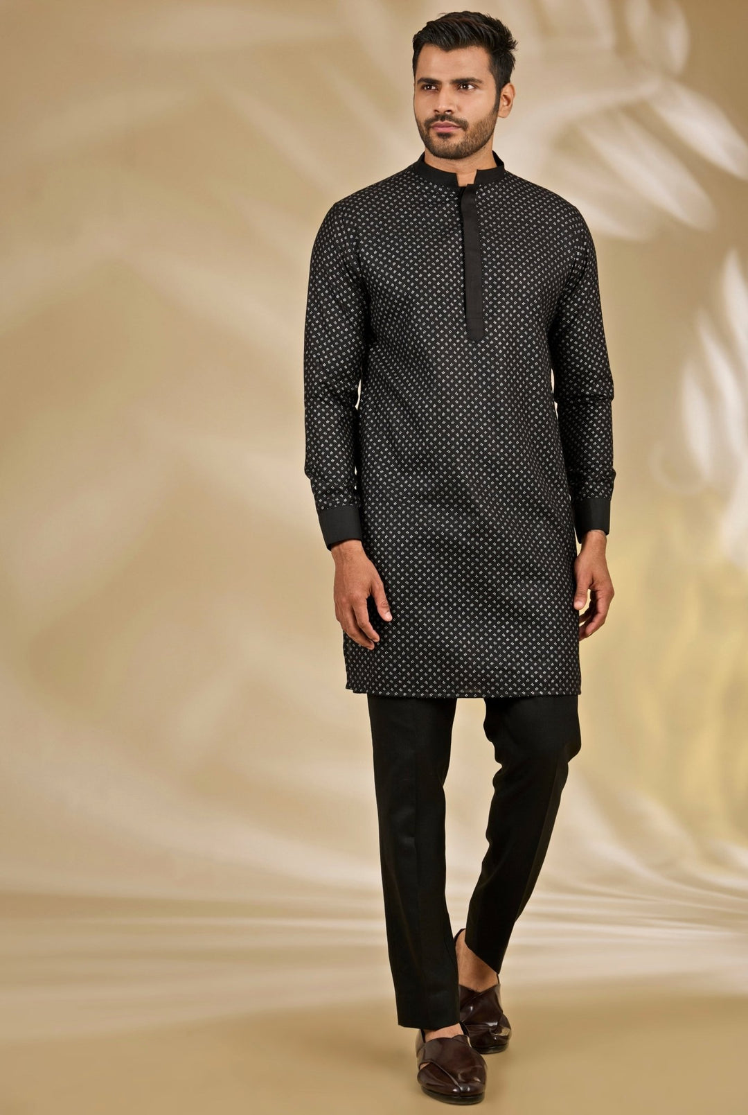 Manish Nagdeo Men Black Printed Silk Bundi SetFabilicious Fashion