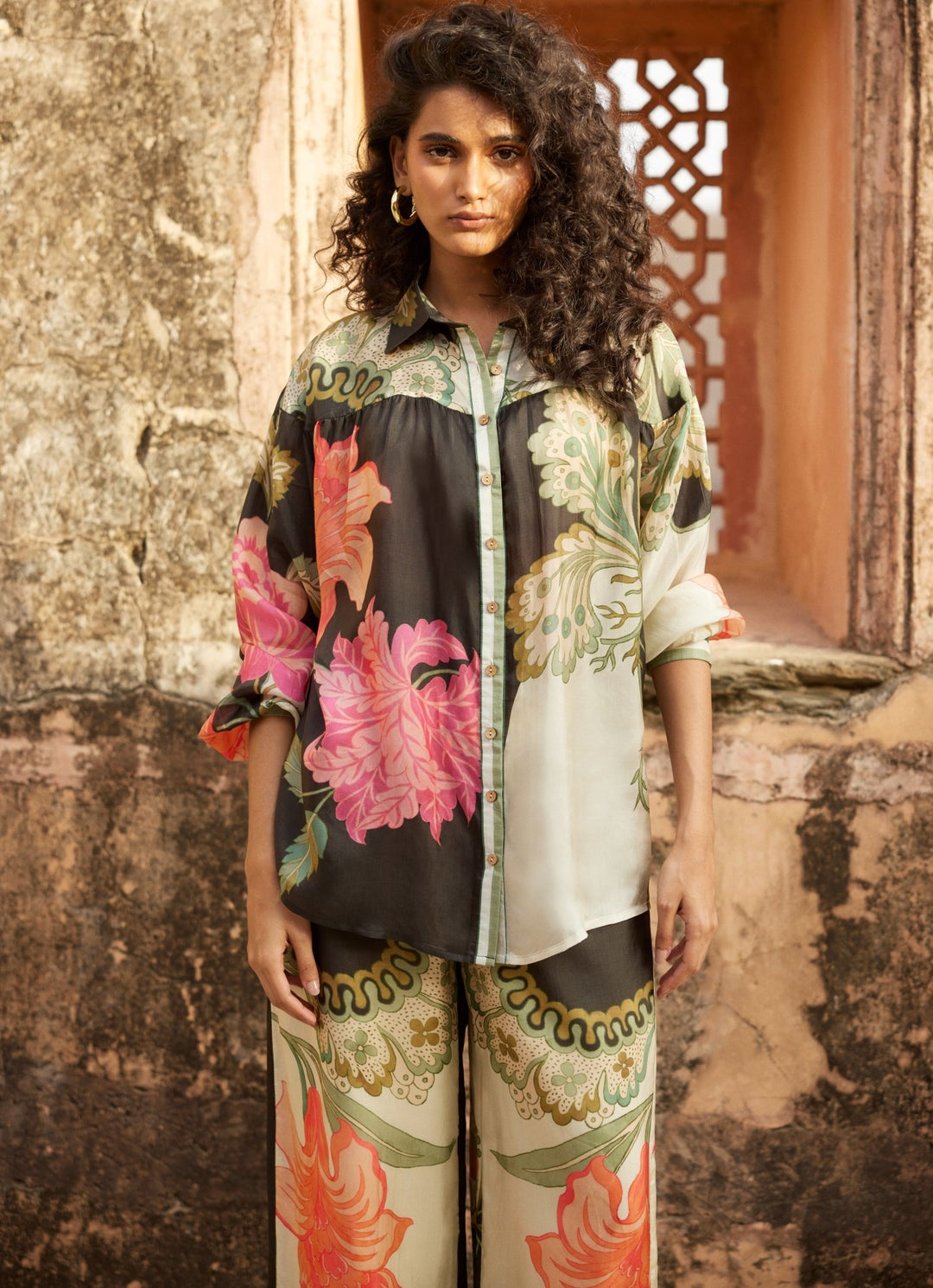 Black Printed Silk Co Ord Set Paulmi and Harsh - Fabilicious Fashion