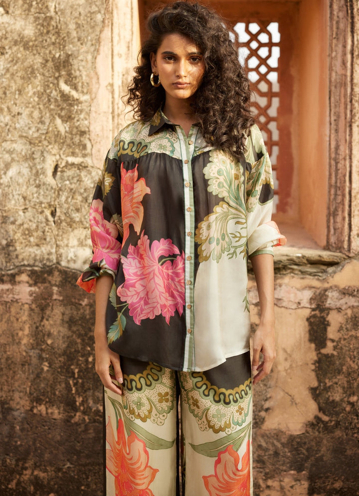 Black Printed Silk Co Ord Set Paulmi and Harsh - Fabilicious Fashion