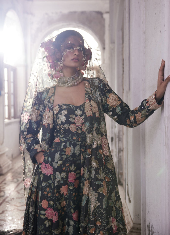 Black Printed Silk Jumpsuit Paulmi and Harsh - Fabilicious Fashion