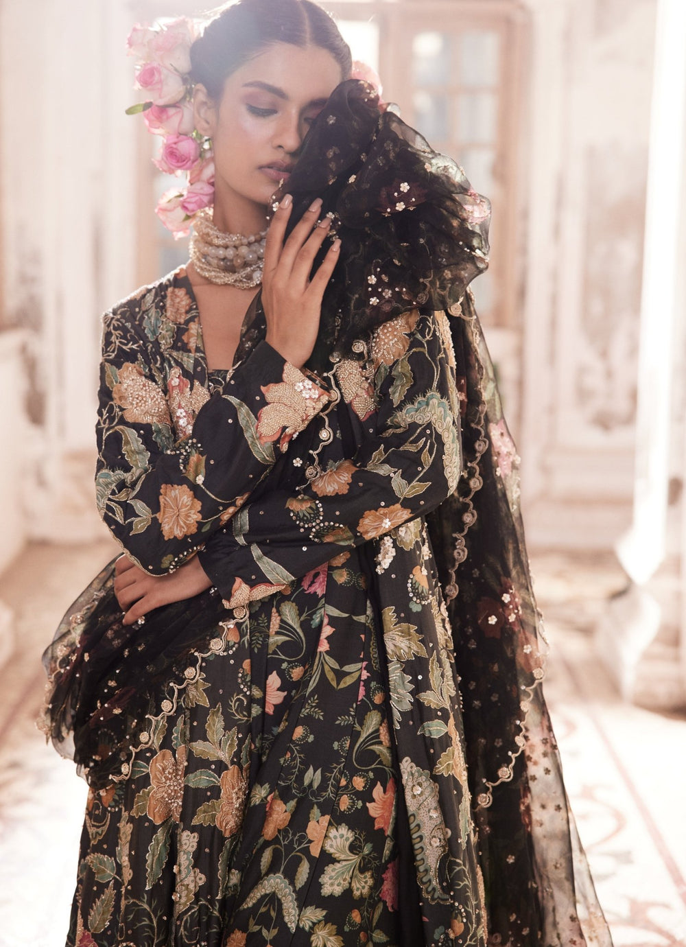 Black Printed Silk Jumpsuit Paulmi and Harsh - Fabilicious Fashion