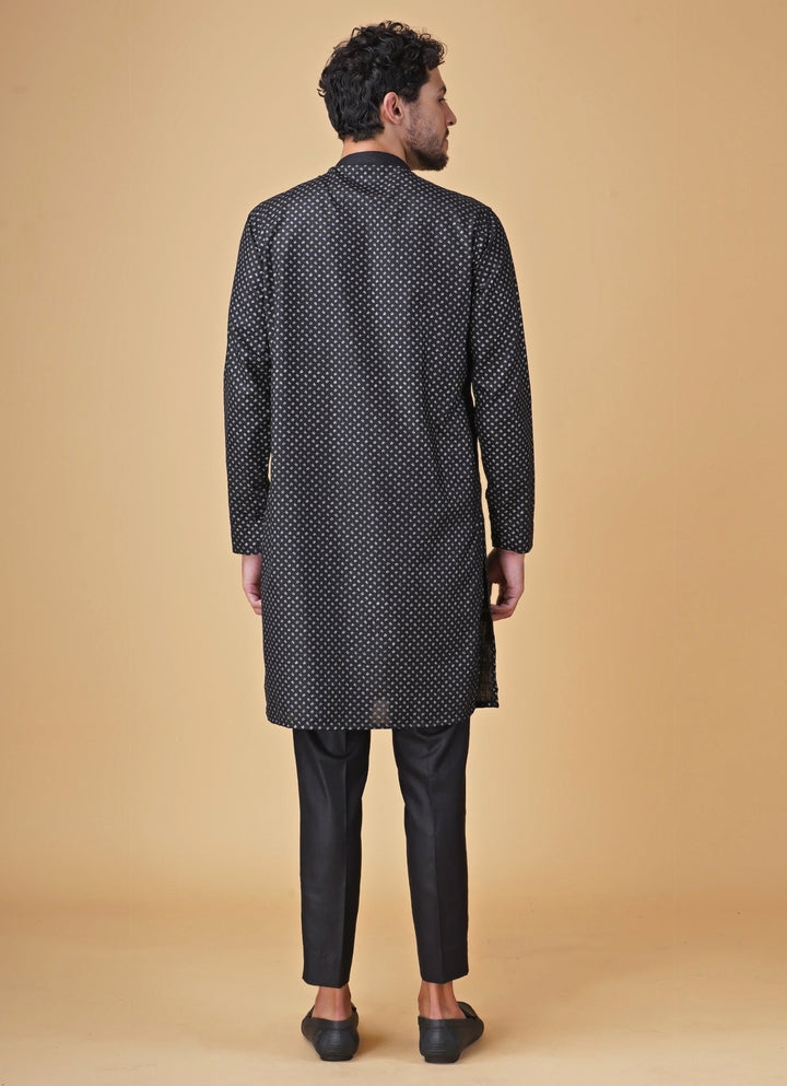 Black Printed Silk Kurta Jacket Set Manish Nagdeo Men - Fabilicious Fashion