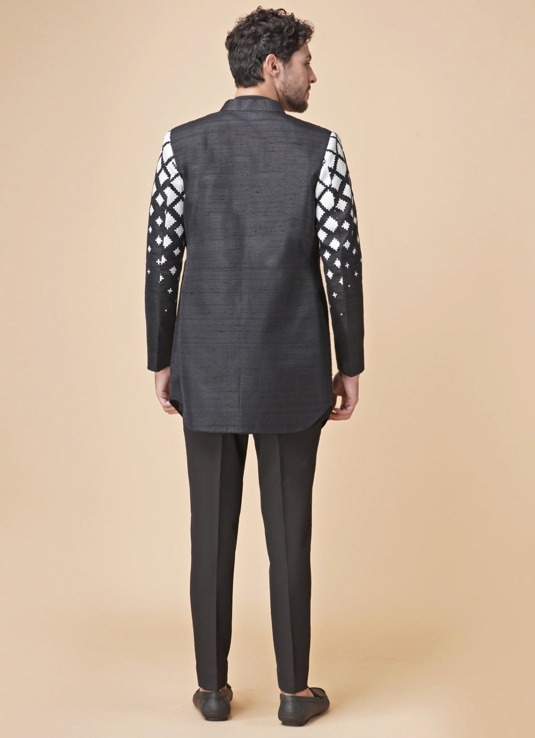 Black Printed Silk Kurta Pants Set with Jacket Manish Nagdeo Men - Fabilicious Fashion
