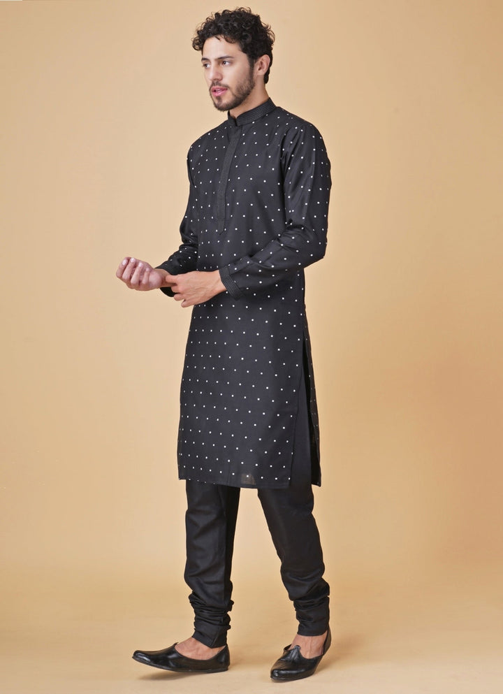 Black Printed Silk Kurta Pants Set Manish Nagdeo Men - Fabilicious Fashion