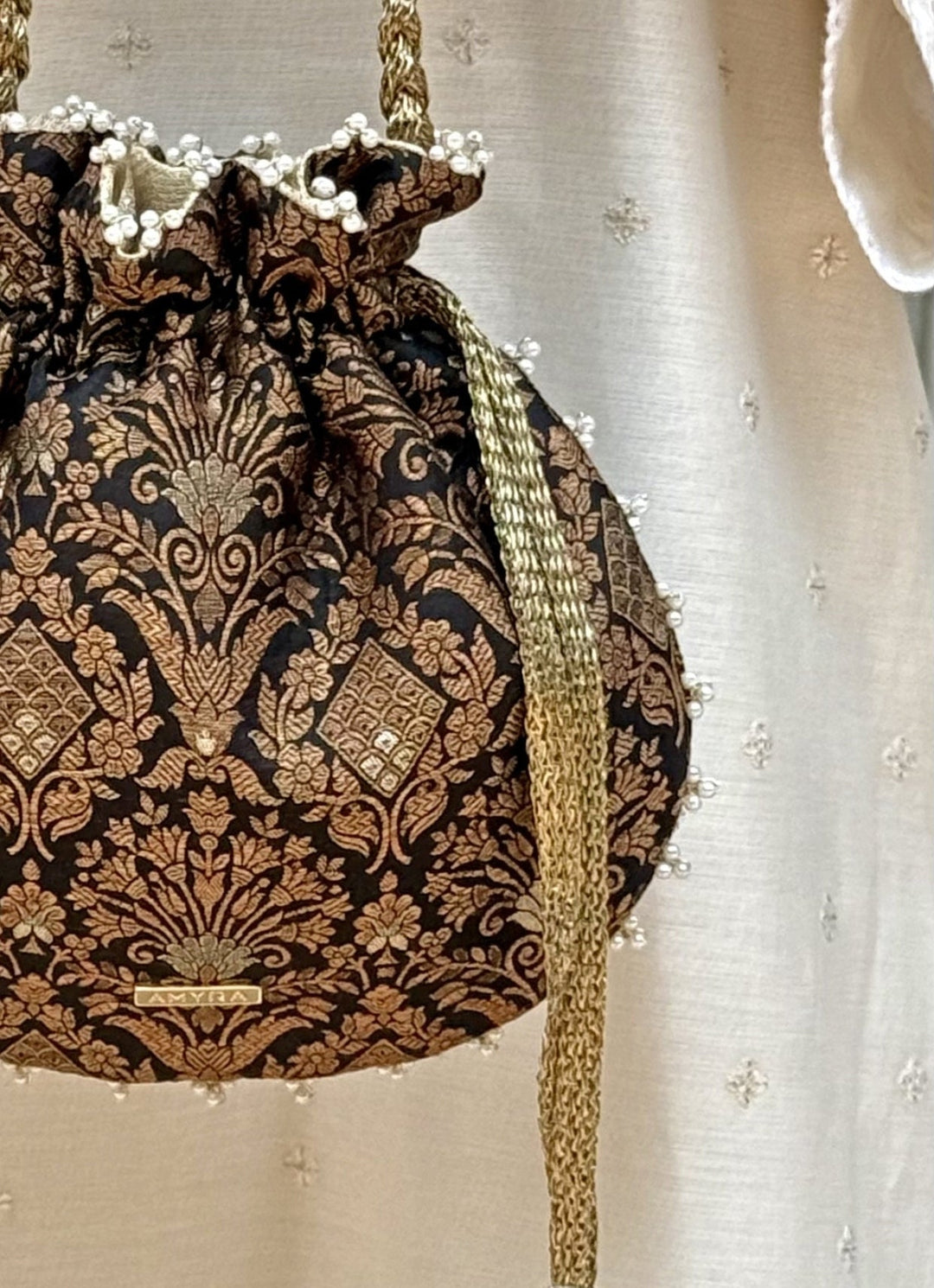Amyra Black Pure Silk PotliFabilicious Fashion