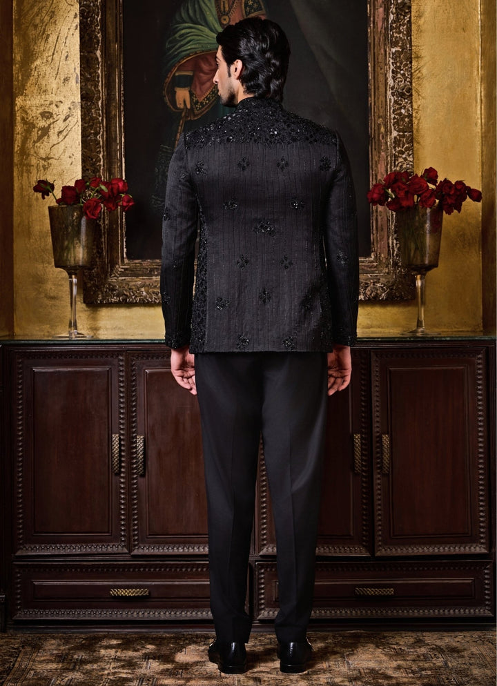 Black Raw Silk Jodhpuri Set Nitika Gujral - Men - Fabilicious Fashion