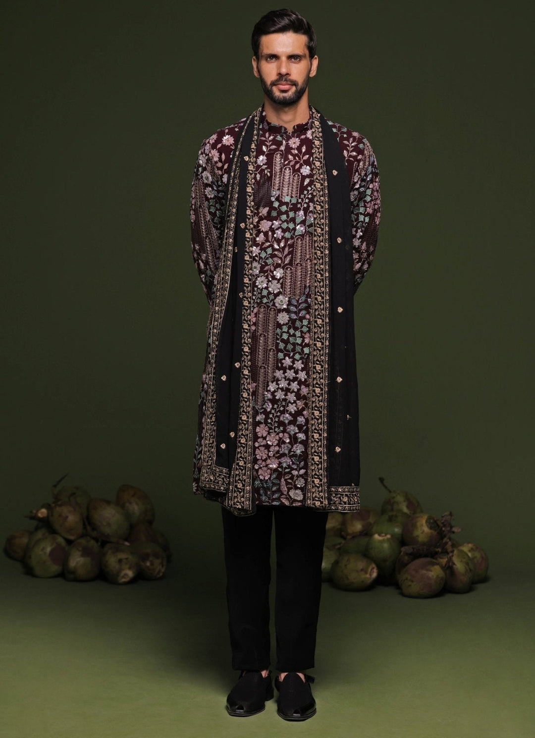 Black Resham Embroidered Kurta Patiala Pant Set With Dupatta Kalpraag - Fabilicious Fashion