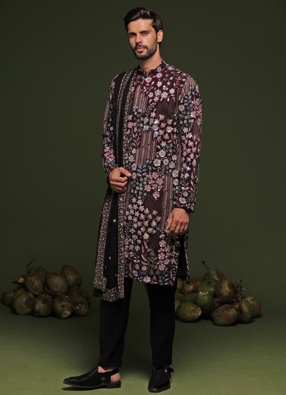 Black Resham Embroidered Kurta Patiala Pant Set With Dupatta Kalpraag - Fabilicious Fashion