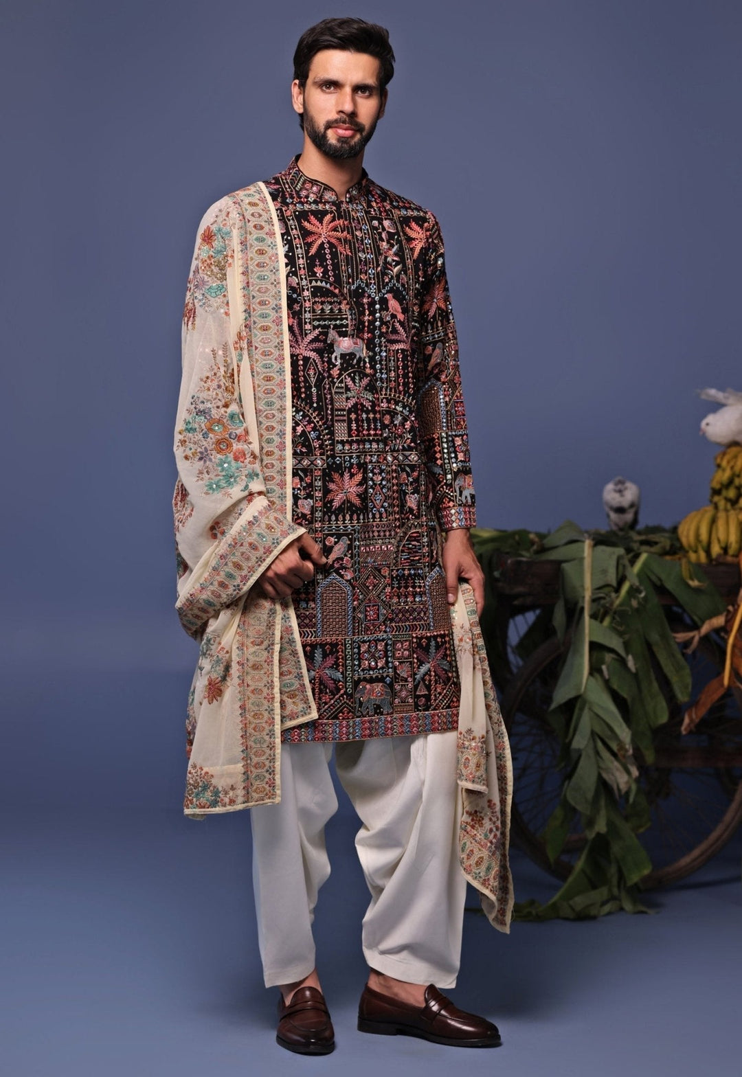 Black Resham Embroidered Kurta Patiala Set Kalpraag - Fabilicious Fashion