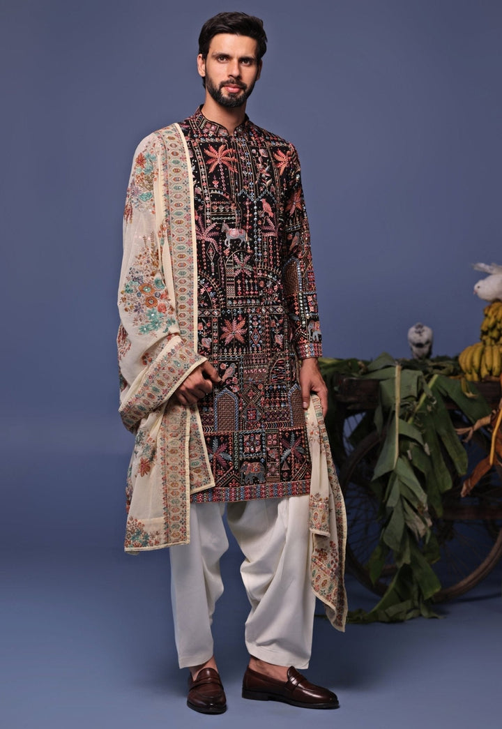 Black Resham Embroidered Kurta Patiala Set Kalpraag - Fabilicious Fashion