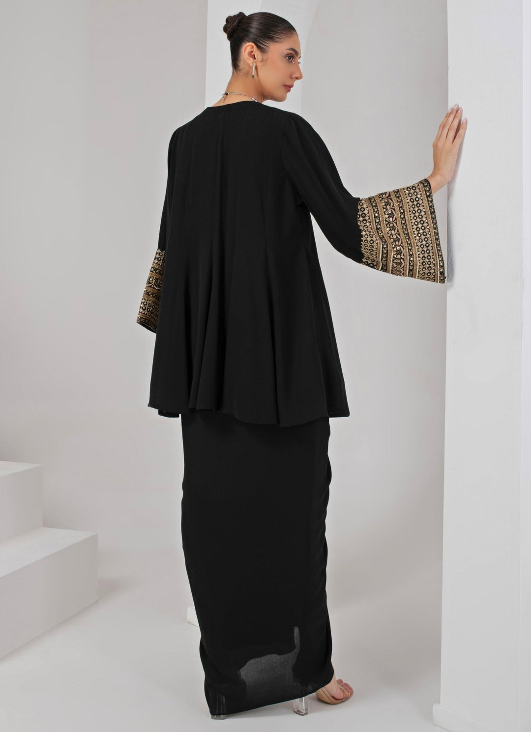 Black Royal Georgette Kurta and Draped Skirt Akara - Fabilicious Fashion