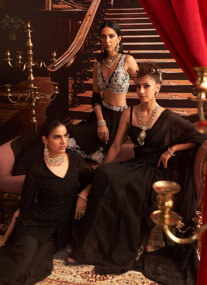 Black Saree With Embroidered Blouse Seema Thukral - Fabilicious Fashion