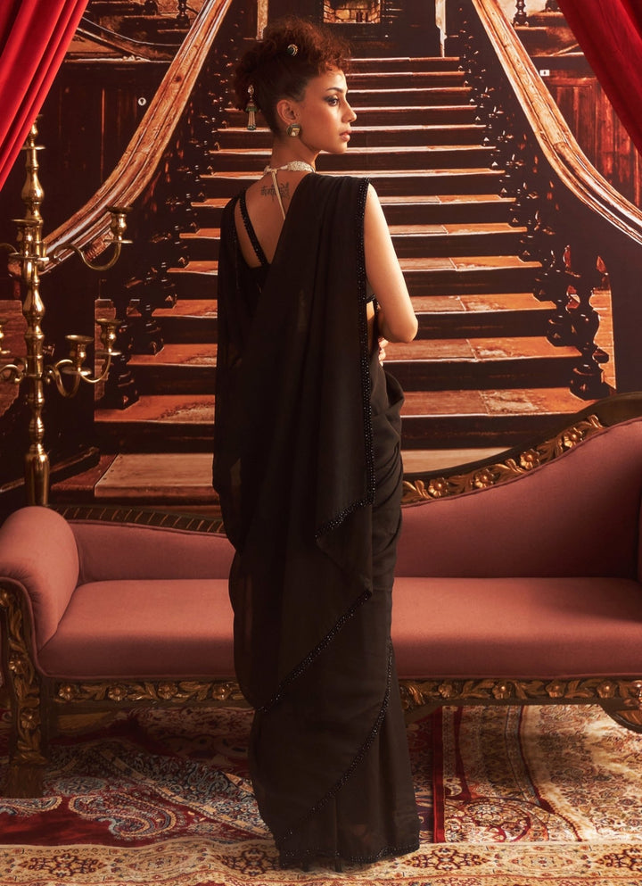 Black Saree With Embroidered Blouse Seema Thukral - Fabilicious Fashion