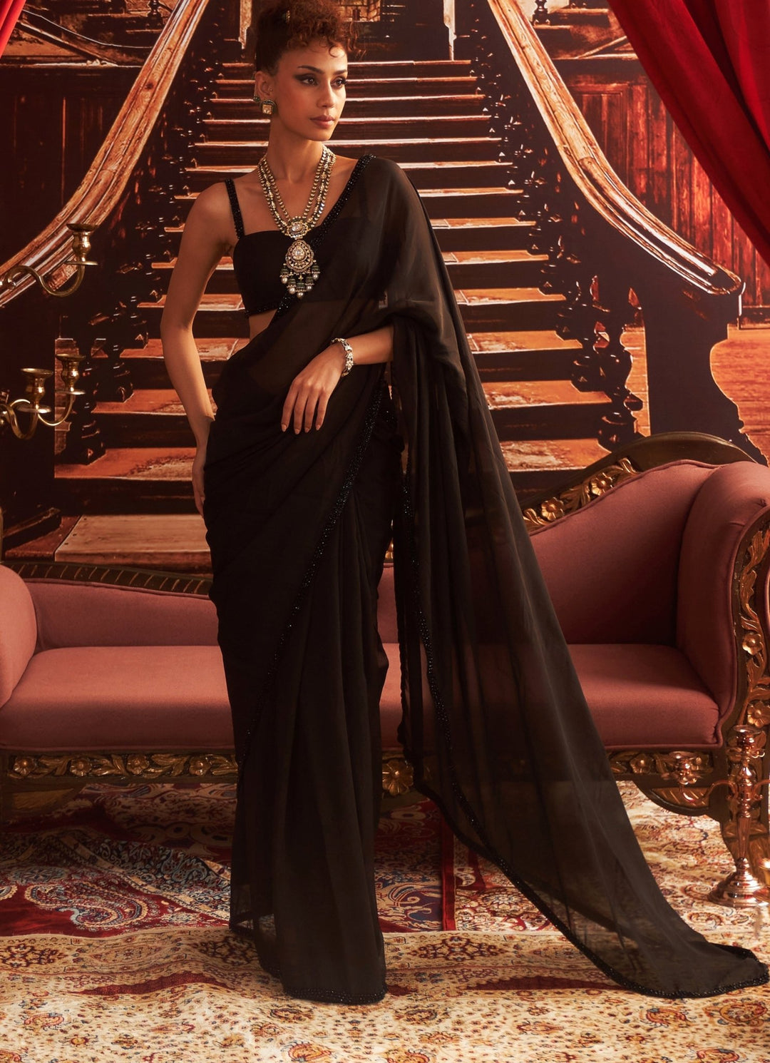 Black Saree With Embroidered Blouse Seema Thukral - Fabilicious Fashion