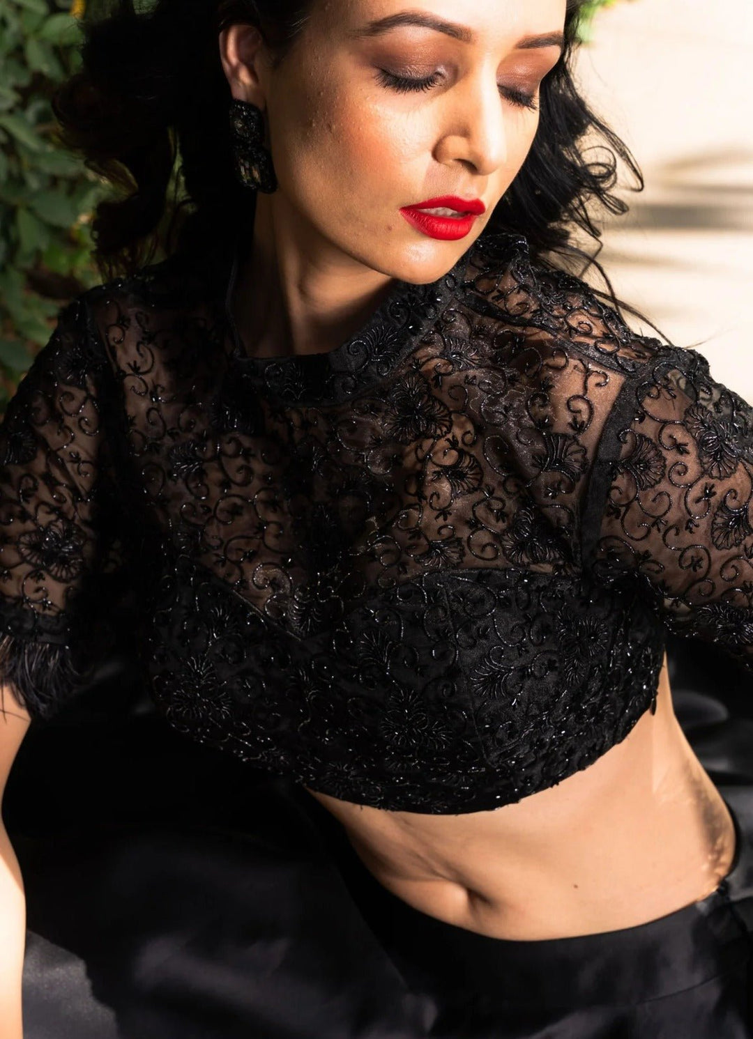 Black Satin And Organza Embroidered Lehenga Set Rashika Sharma - Fabilicious Fashion