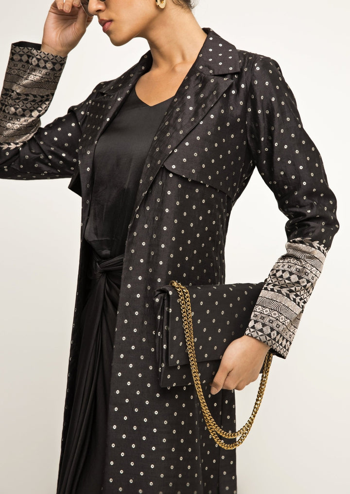 Black Satin Asymmetric Dress With Jacket Sobariko - Fabilicious Fashion