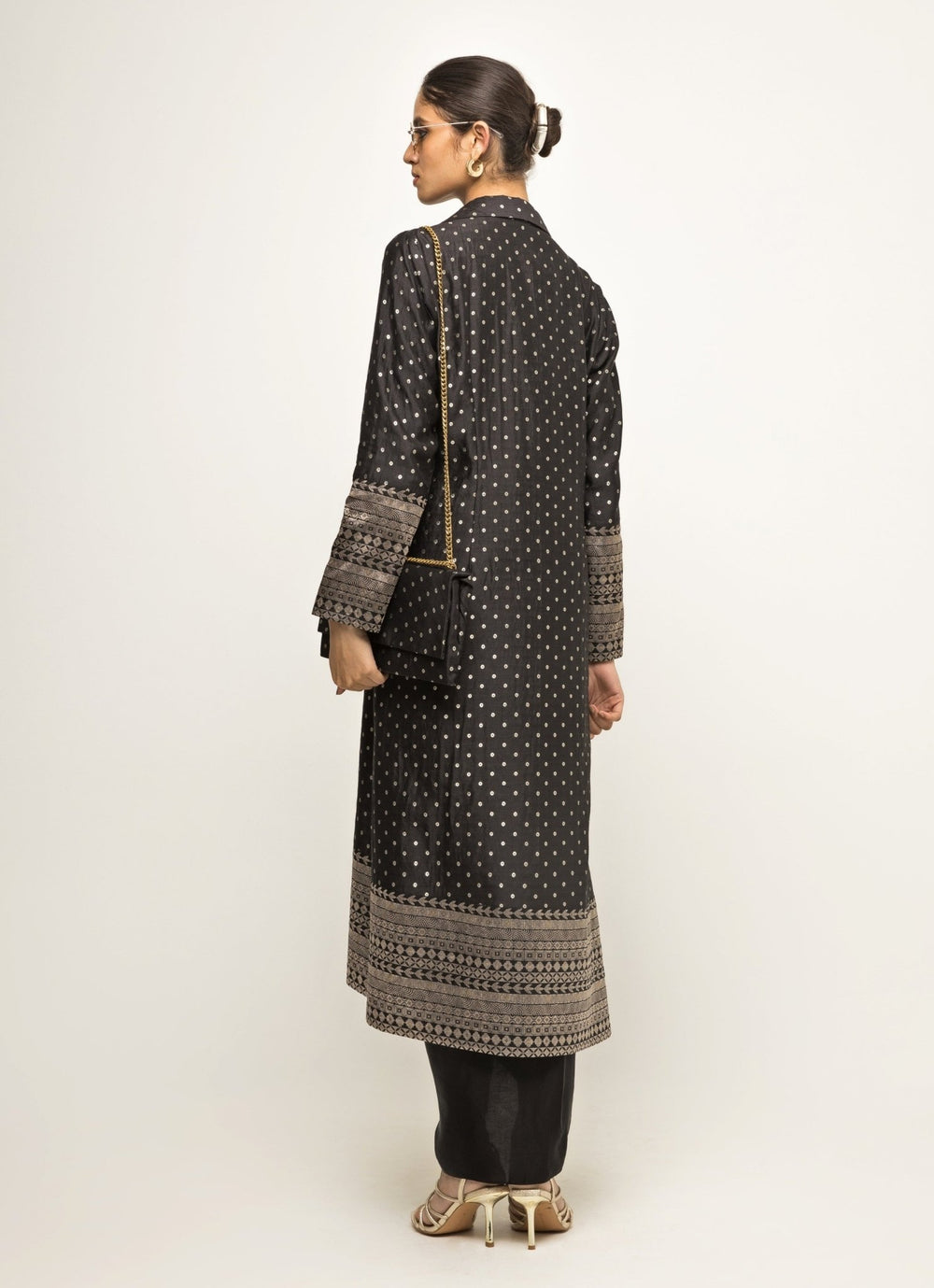 Black Satin Asymmetric Dress With Jacket Sobariko - Fabilicious Fashion