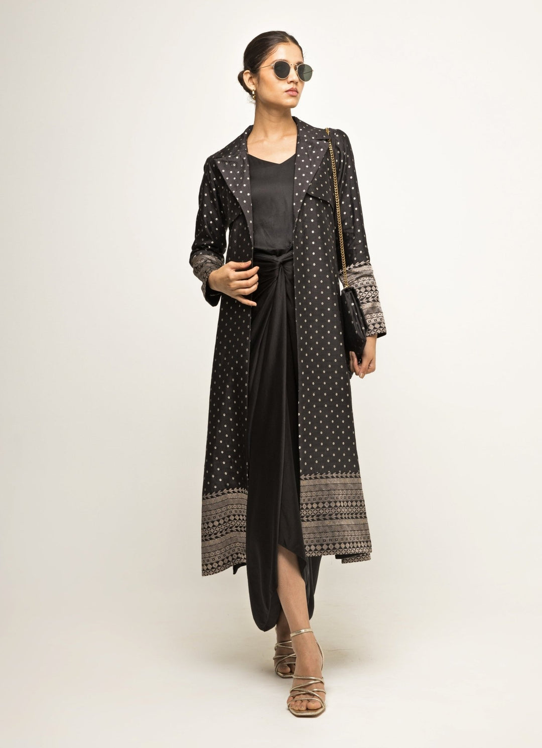 Black Satin Asymmetric Dress With Jacket Sobariko - Fabilicious Fashion