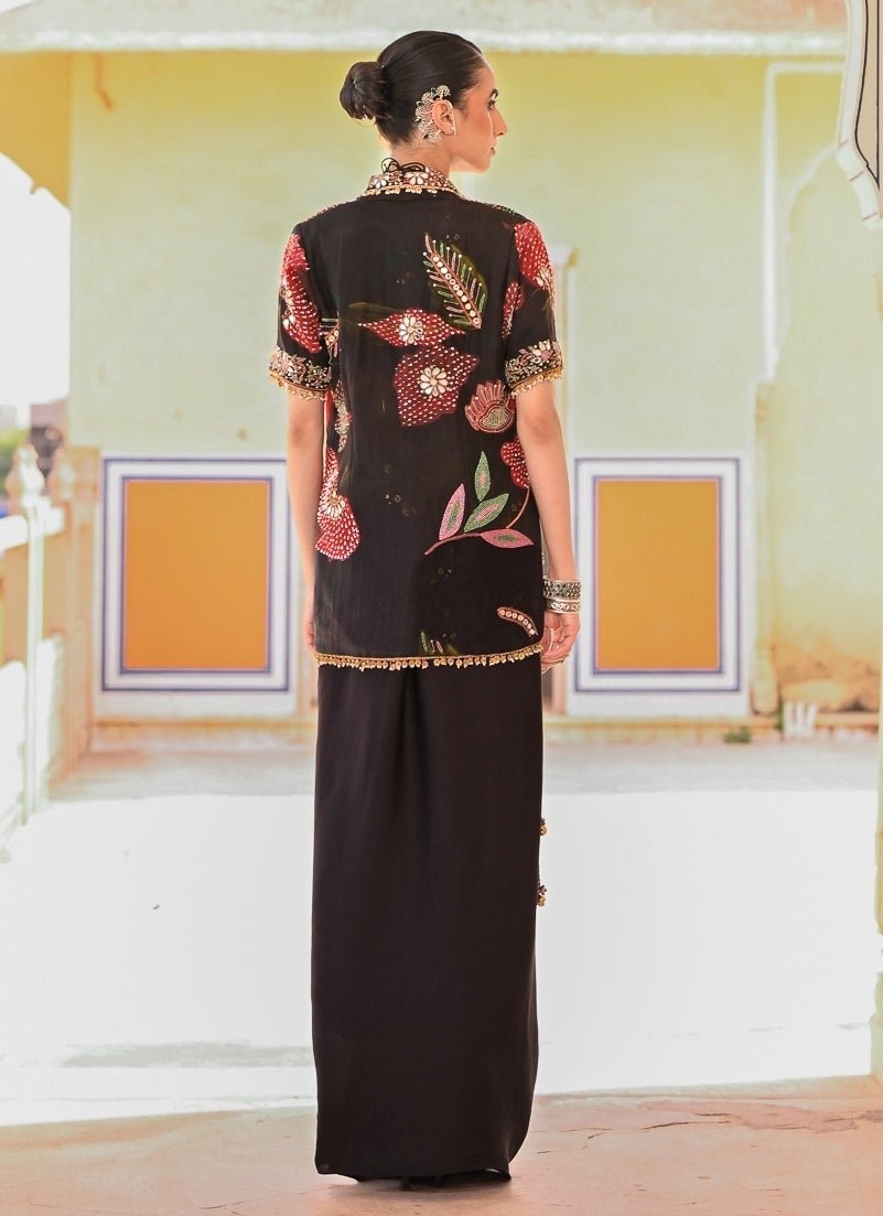 Juhi Bengani Black Satin Cowl Skirt Set With BlazerFabilicious Fashion